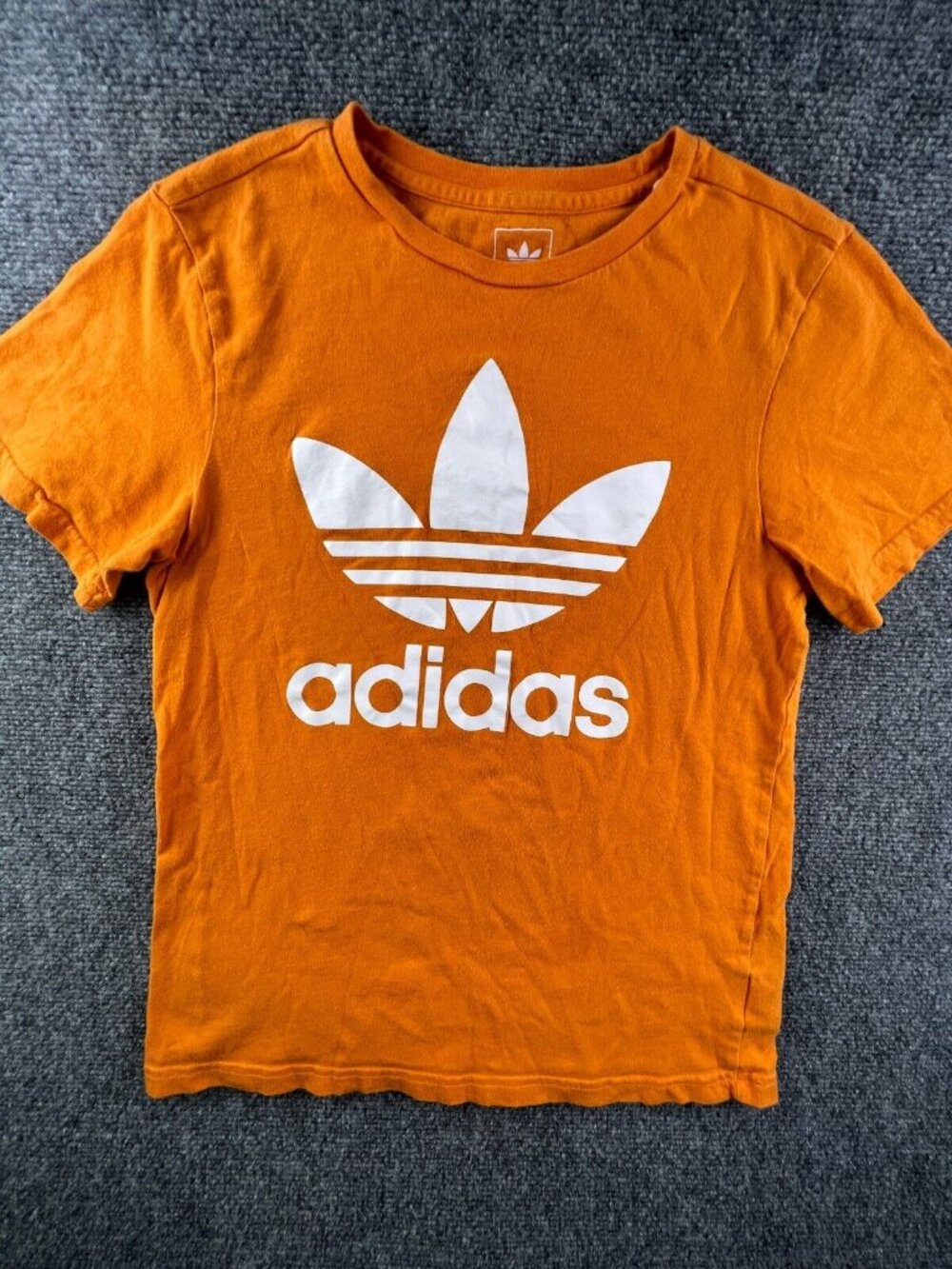 Adidas Shirt Youth Size Large Orange Short Sleeve Tee Boys Trefoil Pullover